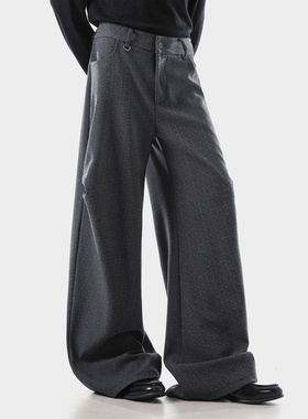 VIBE ACW美式复古褶皱休闲西裤男女拖地微喇宽松直筒垂感黑色长裤