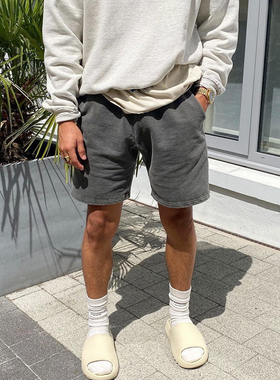 FOG Represent REP美式复古潮牌重磅做旧灰色男士夏季抽绳短裤子