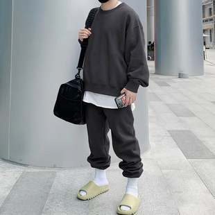 KANYE侃爷美式潮牌加绒黑色秋冬季男士卫裤休闲运动束脚长裤子