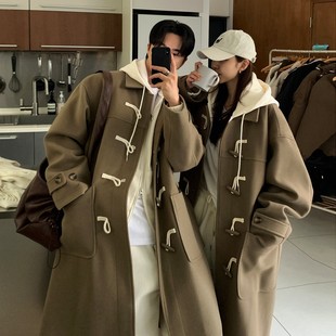 加厚保暖毛呢外套韩系穿 翻领呢子大衣男冬季 VIBE ACW牛角扣中长款