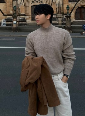 VIBE ACW简约风纯色半高领套头毛衣男士冬季保暖修身针织衫韩系潮