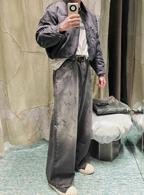 VIBE ACW复古风做旧黑色手工泼墨牛仔裤直筒宽松休闲男生款阔腿裤