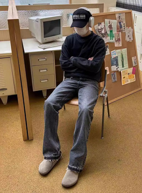 【507版型】VIBE ACW美式复古cleanfit直筒刀割黑色休闲牛仔长裤