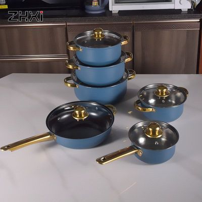 cookware set pots 12件套加厚多用途彩色不锈钢不粘锅家用锅具