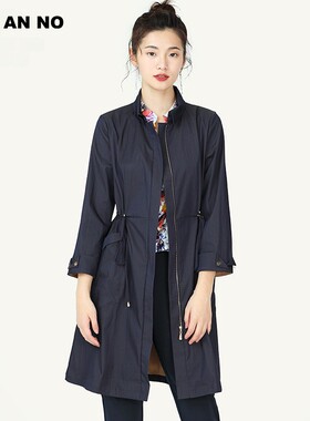 JAN AN NO简爱诺宽松立领抽绳收腰中长款风衣外套女春秋J920069FY