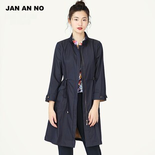 NO简爱诺宽松立领抽绳收腰中长款 风衣外套女春秋J920069FY JAN