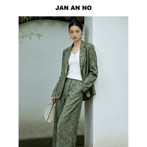 JAN AN NO 简爱诺高级感新中式绿色西装外套秋季新款女J2660008XF
