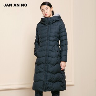 NO简爱诺连帽水貂毛领长款 白鹅绒羽绒服外套冬J2060217YR JAN