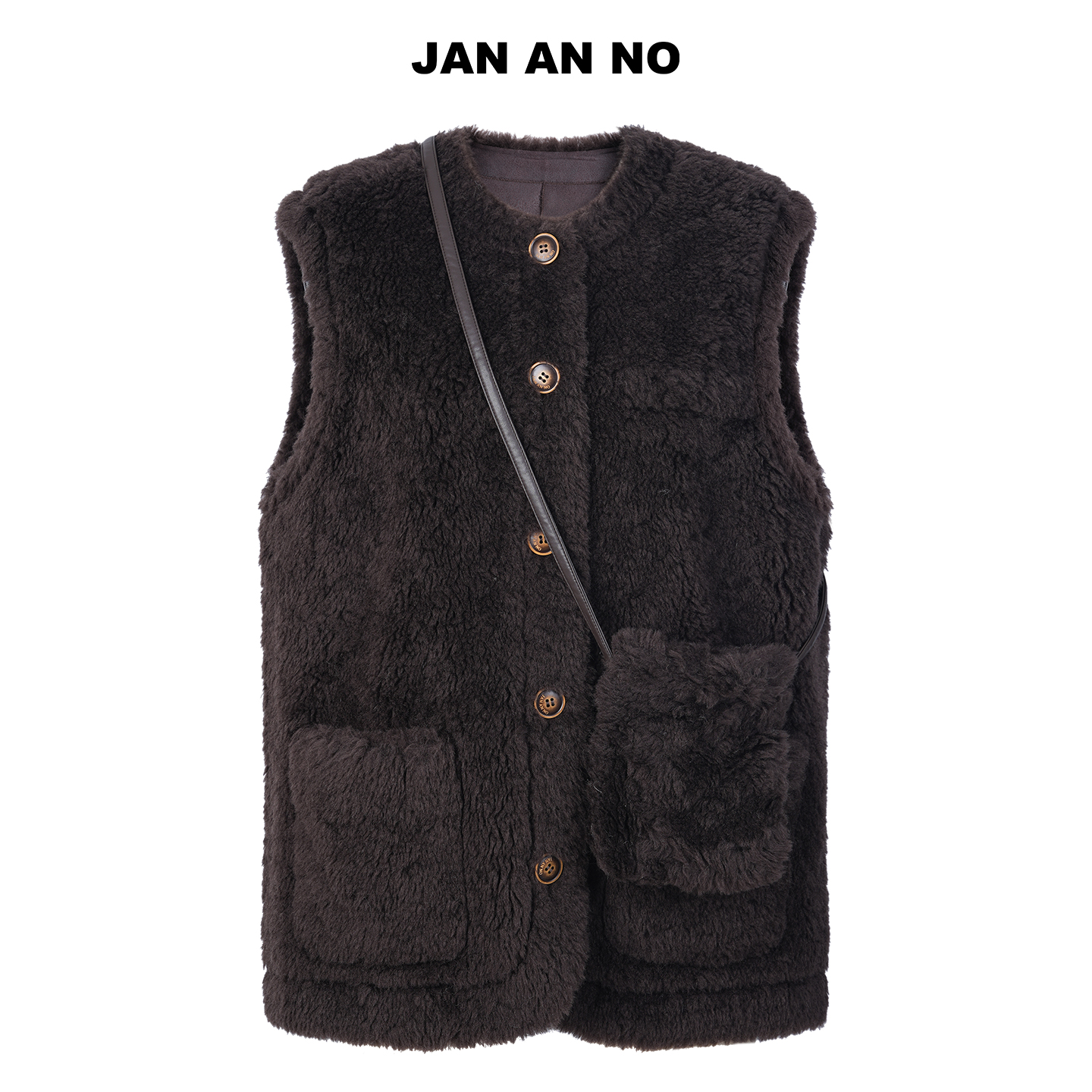 AN AN NO 简爱诺百搭深咖色保暖绵羊毛马甲外套冬新款J2570024MJ