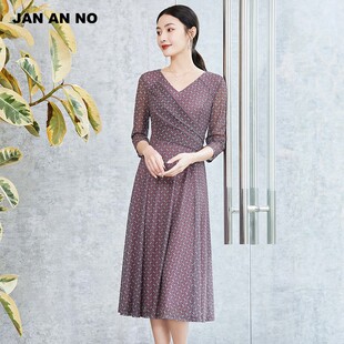 JAN 简爱诺法式 优雅气质收腰V领专柜连衣裙女夏J2210046LQ
