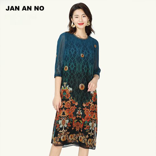 JAN AN NO简爱诺夏季新款古典艺术风中长款气质连衣裙J910275LQ