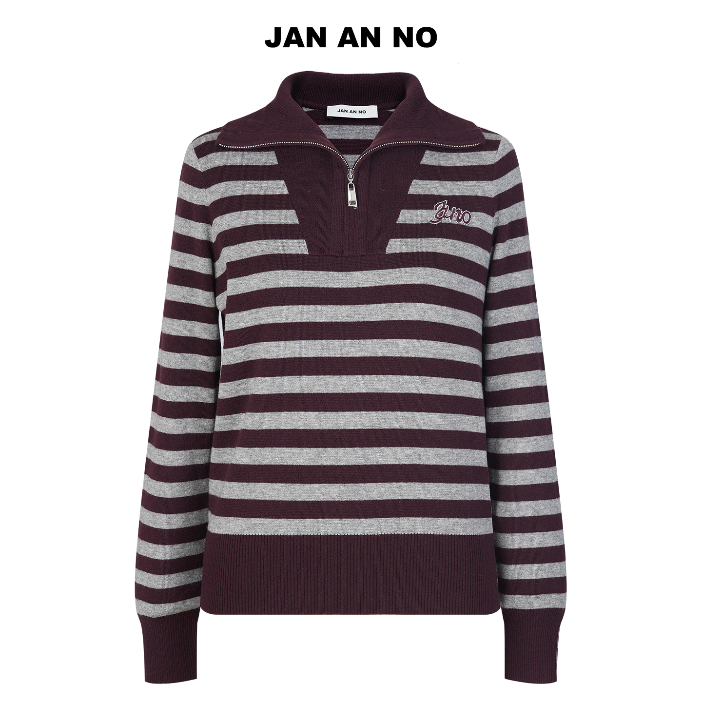JAN AN NO简爱诺条纹套头针织衫秋冬新款绵羊毛上衣女J2570131ZS