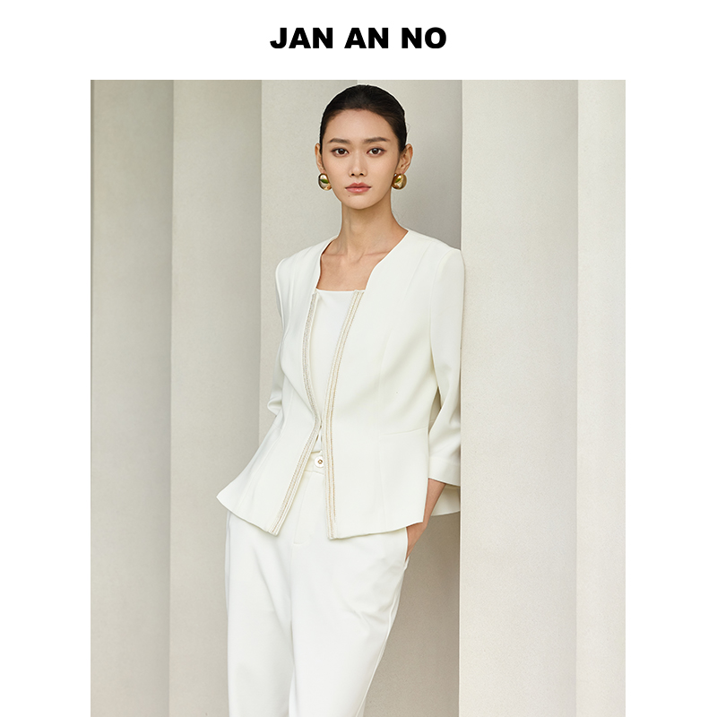 JAN AN NO 简爱诺经典优雅收腰白色醋酸西装外套春新款J2510090WT