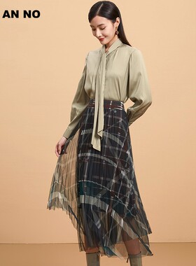 JAN AN NO 简爱诺商场同款复古绿色桑蚕丝衬衫上衣女春J2160194XS