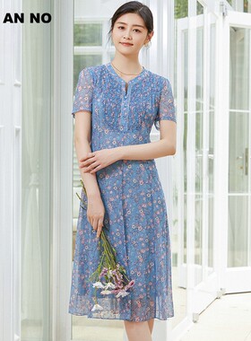 JAN AN NO 简爱诺典雅气质网纱短袖连衣裙女士夏季新款J2210193LQ