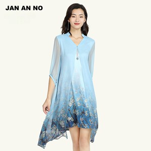 JAN AN NO简爱诺夏季新品桑蚕丝裙子宽松真丝v领连衣裙J2010235LQ