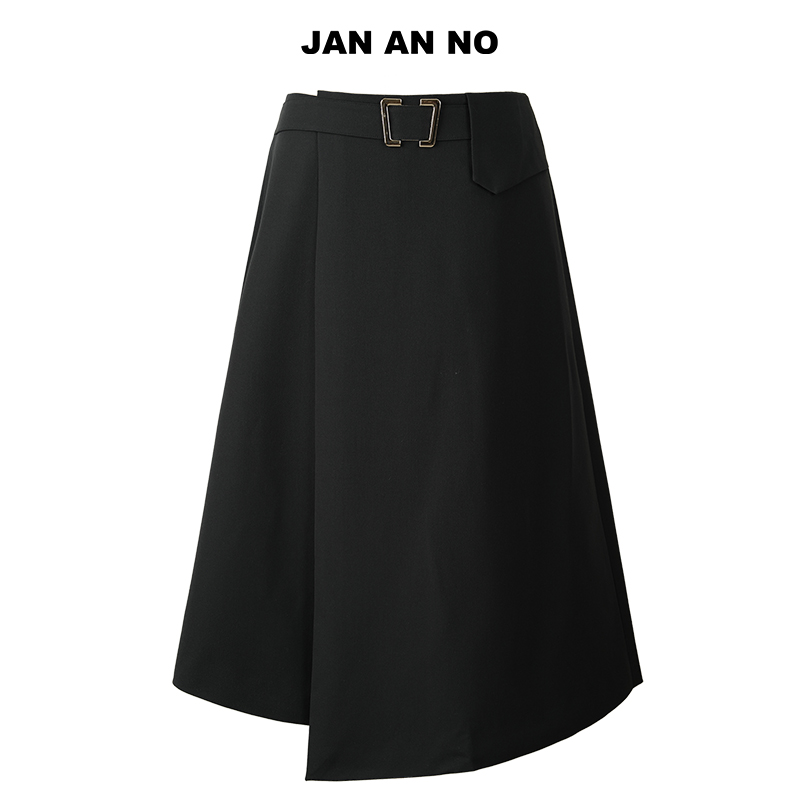 JAN AN NO 简爱诺春季夏新品中长款不规则A字裙半身裙J2510127DQ