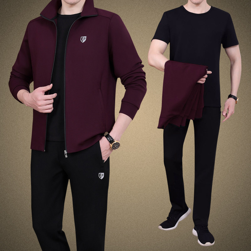 2022新款运动套装男士秋季休闲运动服中老年宽松爸爸装大码三件套