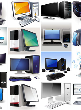 A0938矢量AI设计素材 复古台式电脑液晶屏机箱键盘鼠标图案