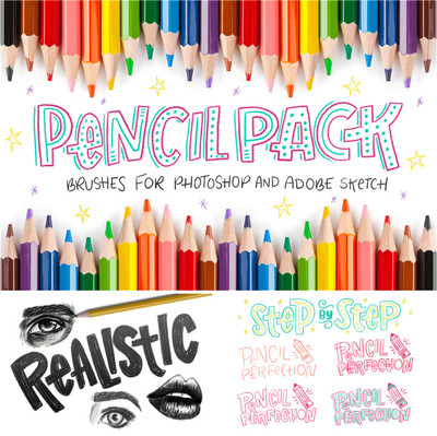 P0524高清PS设计素材 铅笔手绘插画纹理笔刷PS笔触插件tpl