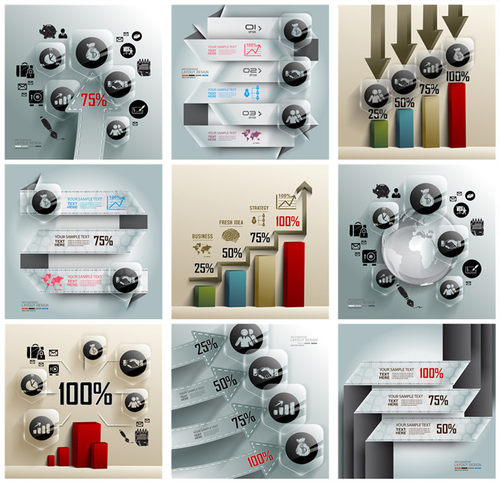 A1105矢量AI设计素材扁平化Infographic信息图柱状图标分类百分比