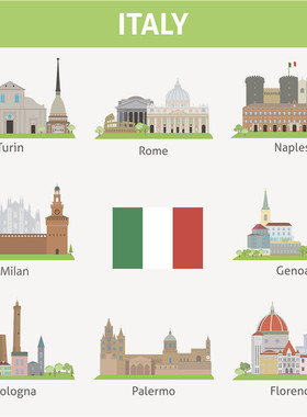 A1119矢量AI设计素材 扁平化意大利建筑国旗城市米兰罗马图标