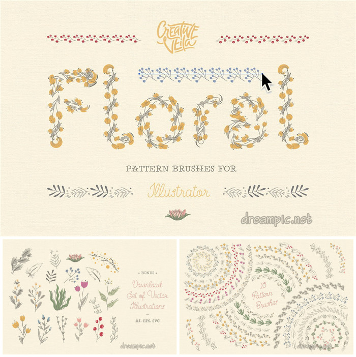 A0110矢量AI设计素材 花草纹样边框AI笔刷插件+png+svg