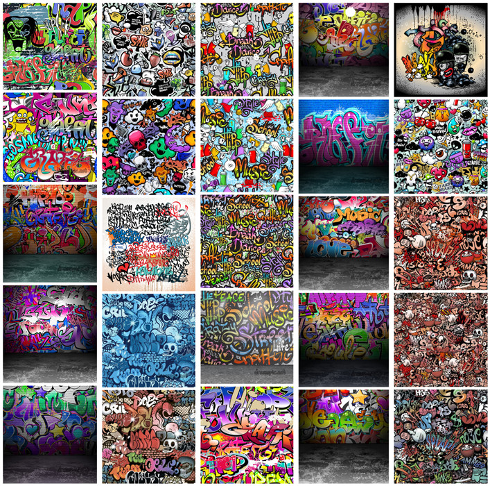 A0086矢量AI设计素材 25张欧美手绘街头涂鸦graffiti艺术文化插画
