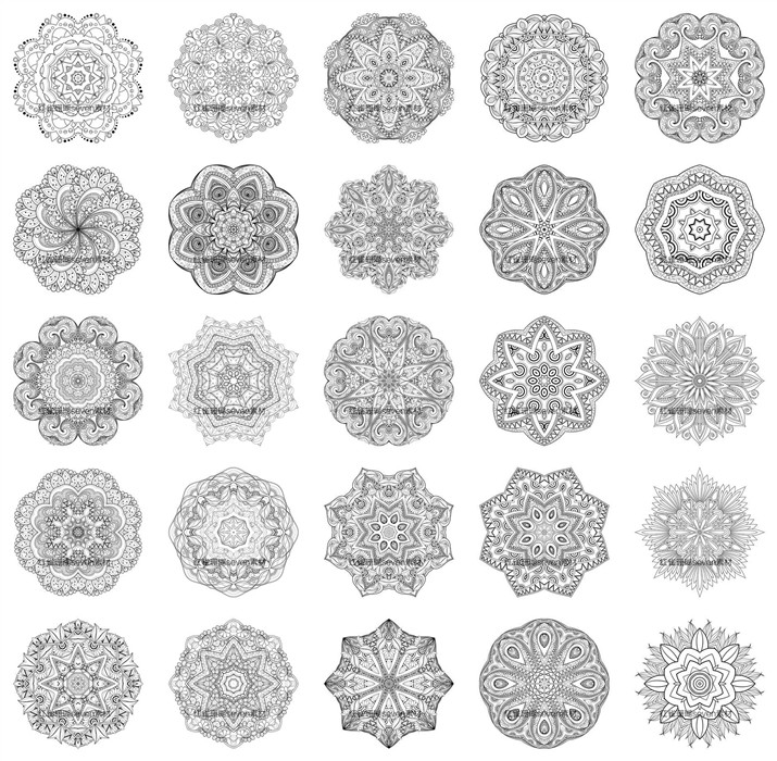 A0350矢量AI设计素材 25张民族风星形几何线条曼陀罗纹样花纹图