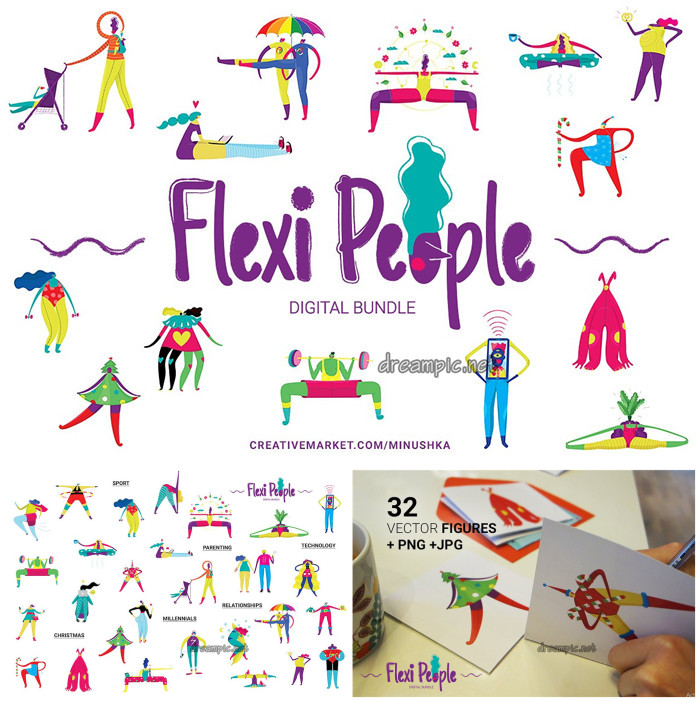 [734]AI矢量设计素材 手绘卡通体育杂技马戏团人物插画含png格式