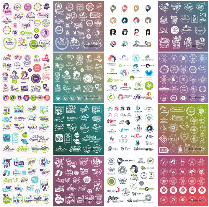 [651]AI矢量设计素材 英文美容天然护肤SPA健康美发logo图案