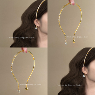 美貌野心家~金色碎钻皓石发箍重工法式超闪压发头箍小众感盘发器