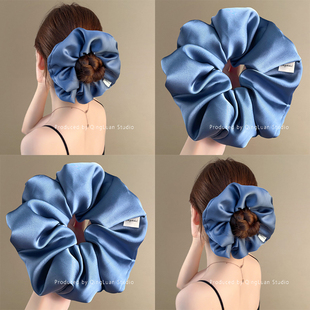 佩里月光~雾霾蓝仿真丝大肠发圈法式高级感纯色丸子头旅行头绳
