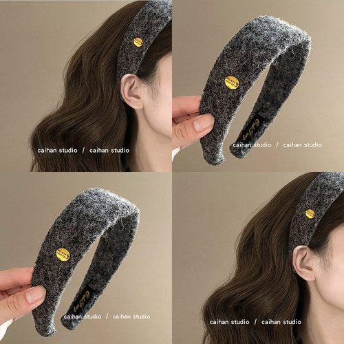 乌羽黑~羊毛椭圆金标毛呢发箍