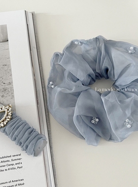 波罗的海~高级感淡蓝色欧根纱大肠发圈发夹女刘海夹子头饰女边夹