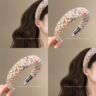 温柔暖冬~彩色糖果针织宽边发箍女2024新款甜美少女洗脸头箍盘发