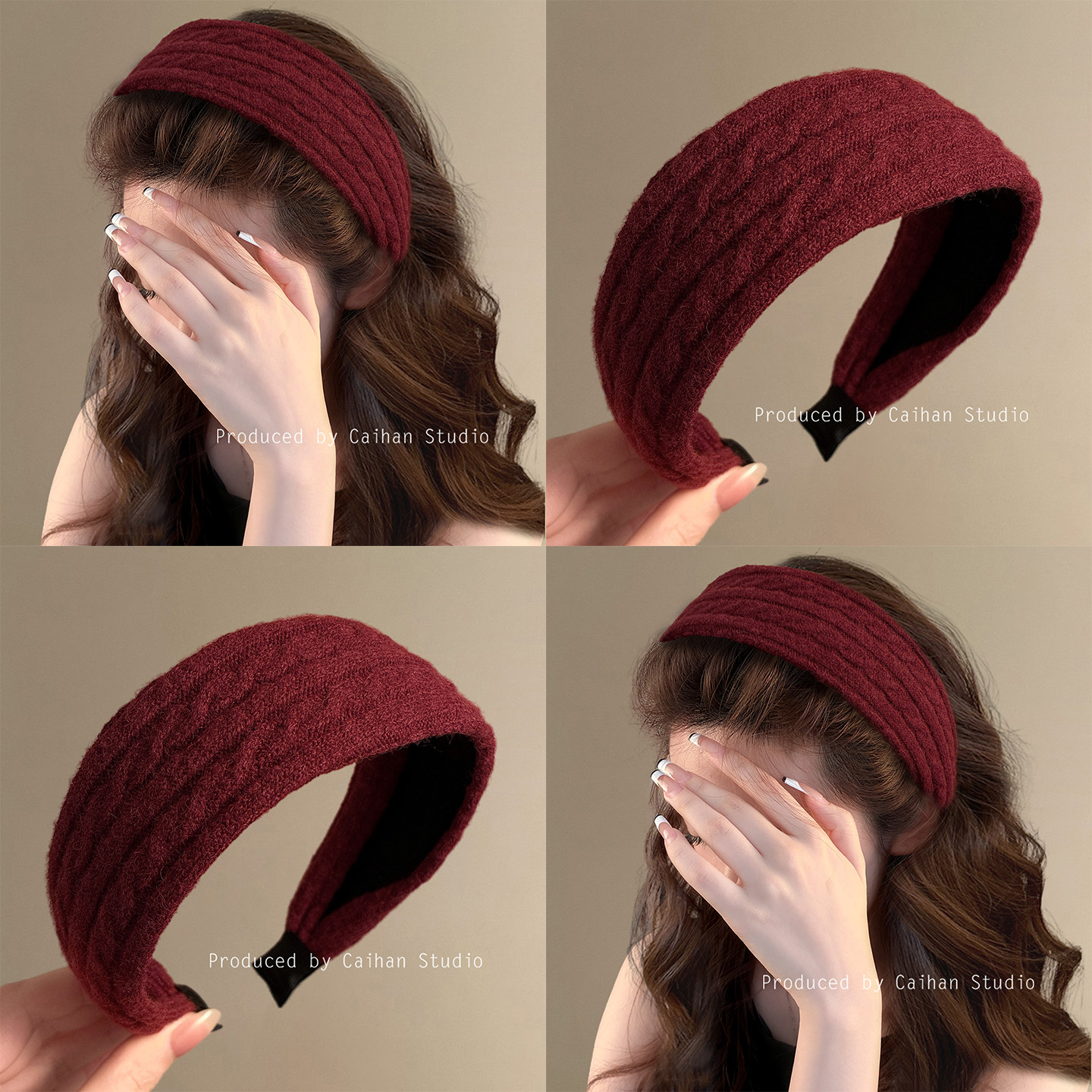 布拉安妮~复古暗红色针织发箍高颅顶气质压发宽边头箍女新款发饰