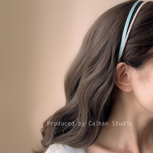 小淑女~复古蓝绿色双层仿珍珠细发箍女高级感优雅头箍发卡发捆