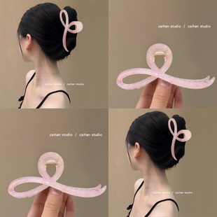 冰透水晶粉！超大号果冻抓夹！2024新款简约气质发夹盘发鲨鱼夹