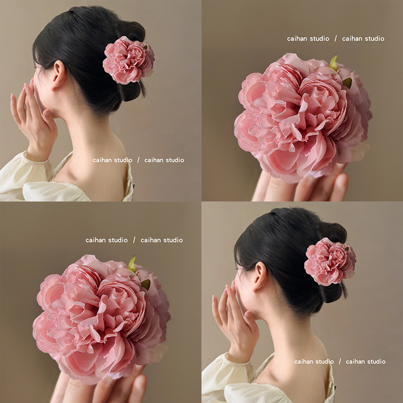 蜜桃季芙蓉~粉色牡丹花抓夹女2025 新款高级感纯欲风气质盘发器