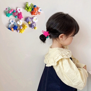 发圈发绳头饰 新款 韩版 春季 荧光五星拼色彩球儿童少女系皮筋对装