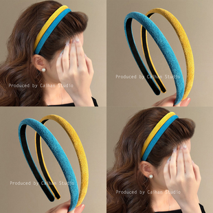 海盐柠檬黄~韩国彩色植绒细发箍简约气质显白百搭洗脸头箍盘发器