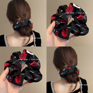 荆棘与玫瑰！黑色花朵大肠发圈！姜妍同款扎头发绳头花头绳盘发器