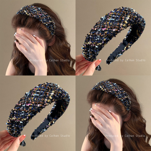 臧海晚星 旅行发卡 气质粗毛呢宽边发箍复古小香风头箍女2025新款