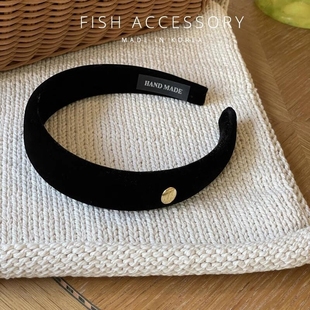 有点高级 韩国网红复古丝绒压发发箍高级感金币头箍细腻海绵发捆