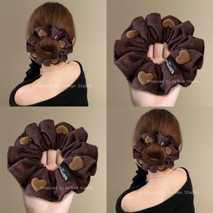 焦糖心曲~韩系咖色爱心大肠发圈复古气质小众设计感发绳旅行发卡