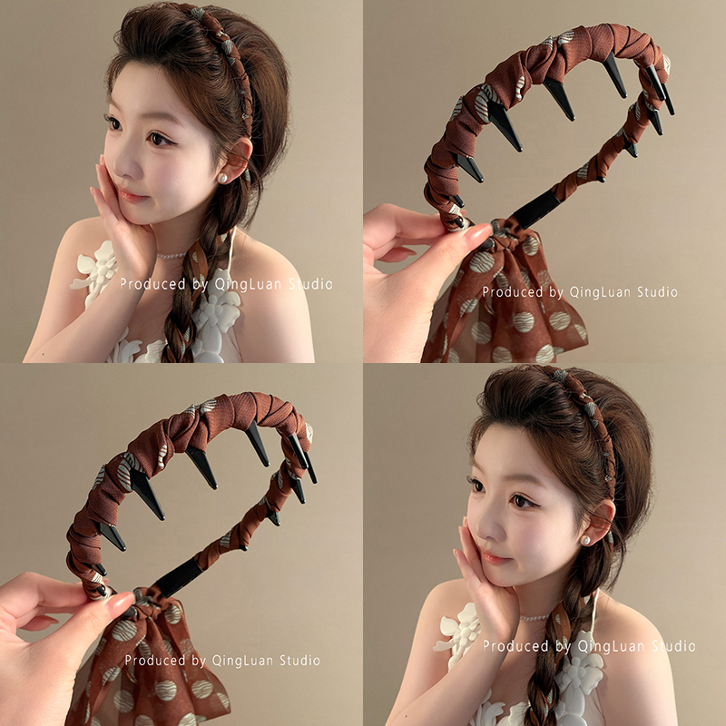 港岛奶咖~法式复古棕飘带发箍