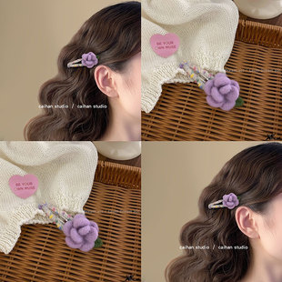 馥郁香雪兰！彩色毛毡发夹！甜美花朵刘海夹秋冬高级感鲨鱼夹发饰