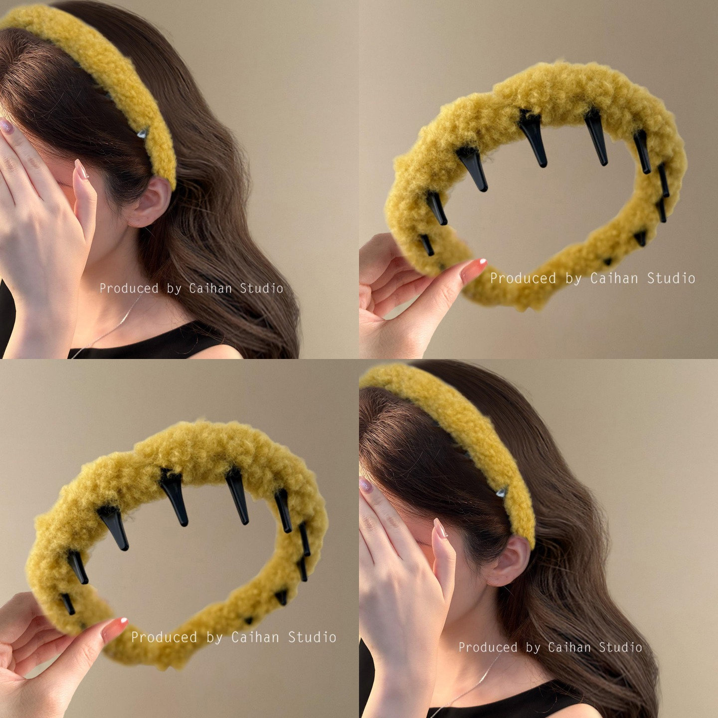 冬日奶黄包~羊羔毛毛绒齿梳发箍