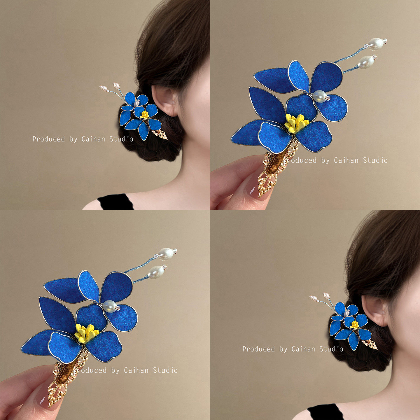 静世芳华~古风蓝色绒布花朵边夹新中式汉服旗袍配饰发夹旅行发卡,户外/登山/野营/旅行用品,旅行发卡,淘宝优惠券,粉丝福利购,淘宝优惠卷